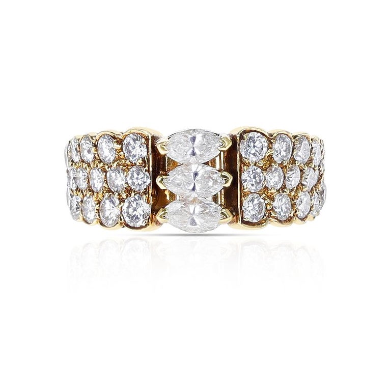 Van Cleef and Arpels Three Marquise with Round Diamonds Engagement Ring ...