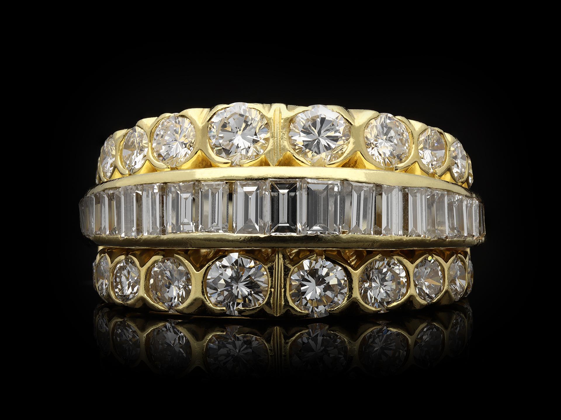 Van Cleef & Arpels Three Row Diamond Ring, American, circa 1970s For Sale 1