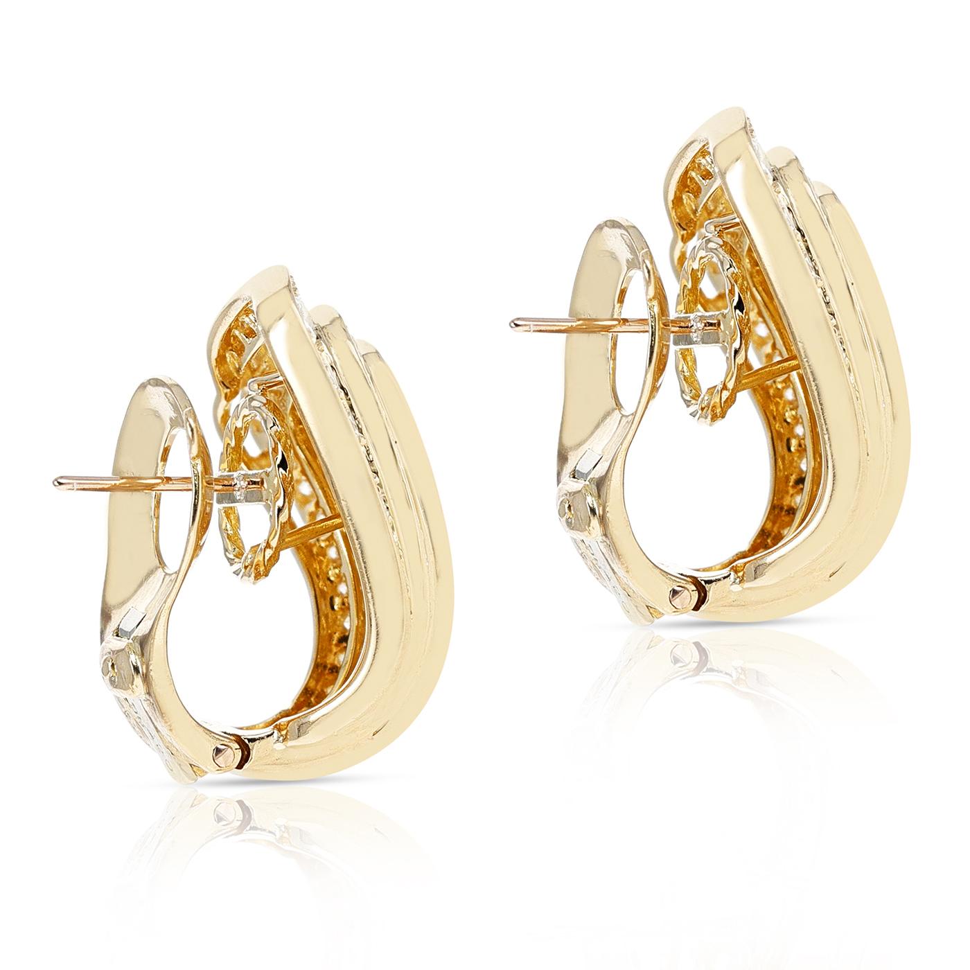 A pair of Van Cleef & Arpels Three-Step Cocktail Earrings with 3.20 carats of Diamonds made in 18 Karat Yellow Gold. The total weight is 12.96 grams. The length is 0.90 inches. 