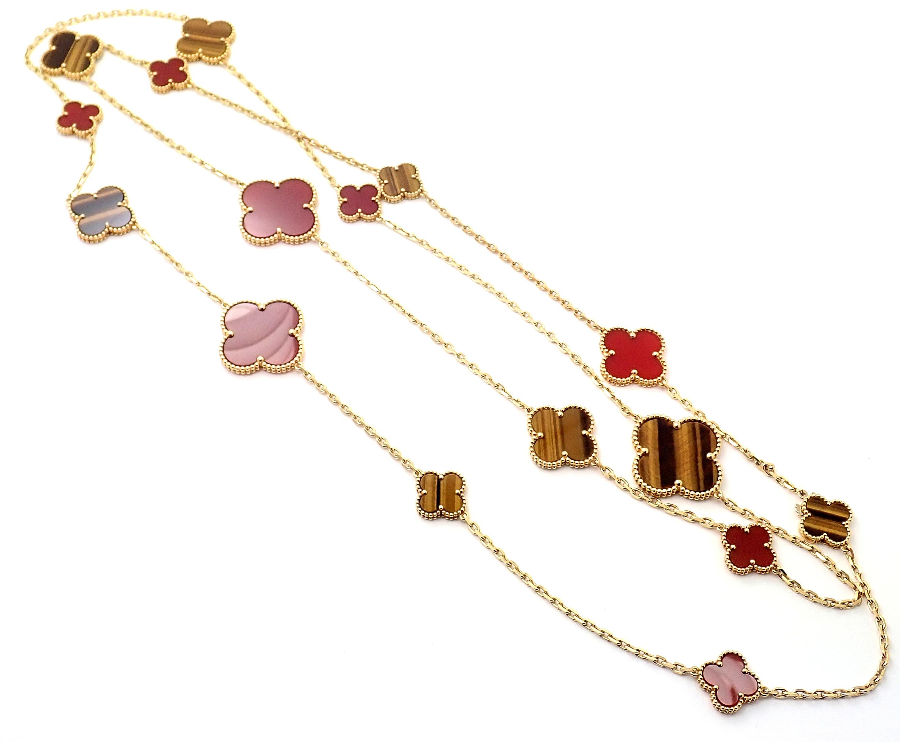 Van Cleef & Arpels Tiger Eye Carnelian 16 Motif Magic Alhambra Gold Necklace 5