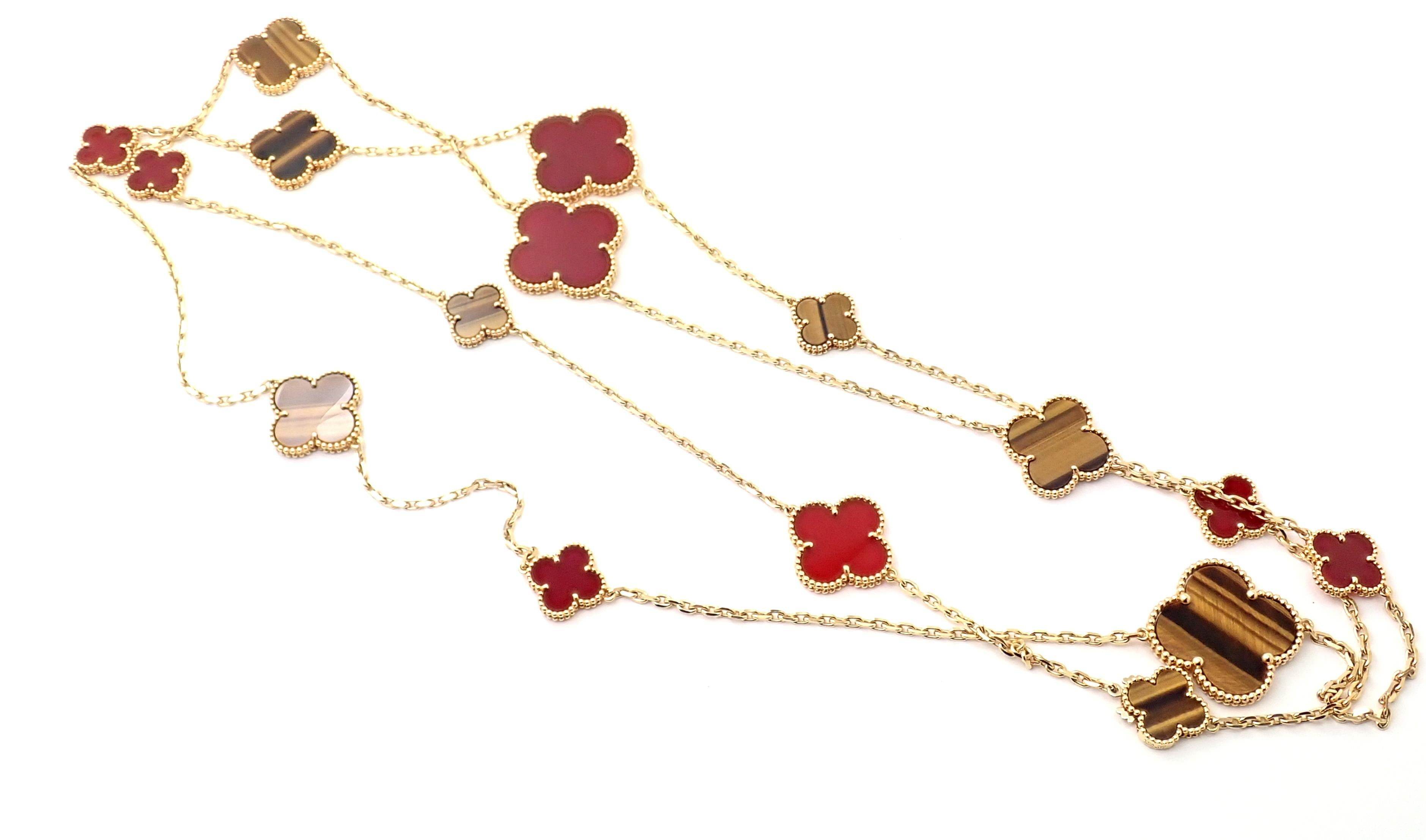 Van Cleef & Arpels Tiger Eye Carnelian 16 Motif Magic Alhambra Gold Necklace 6