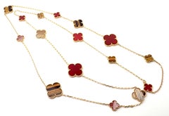 Van Cleef & Arpels Tiger Eye Carnelian 16 Motif Magic Alhambra Gold Necklace