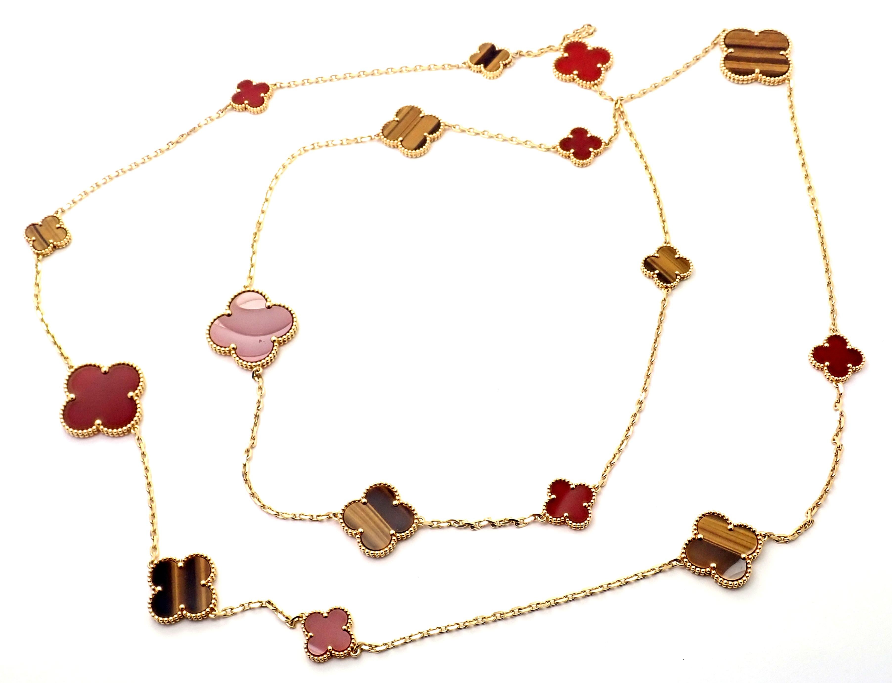 Van Cleef & Arpels Tiger Eye Carnelian 16 Motif Magic Alhambra Gold Necklace 3