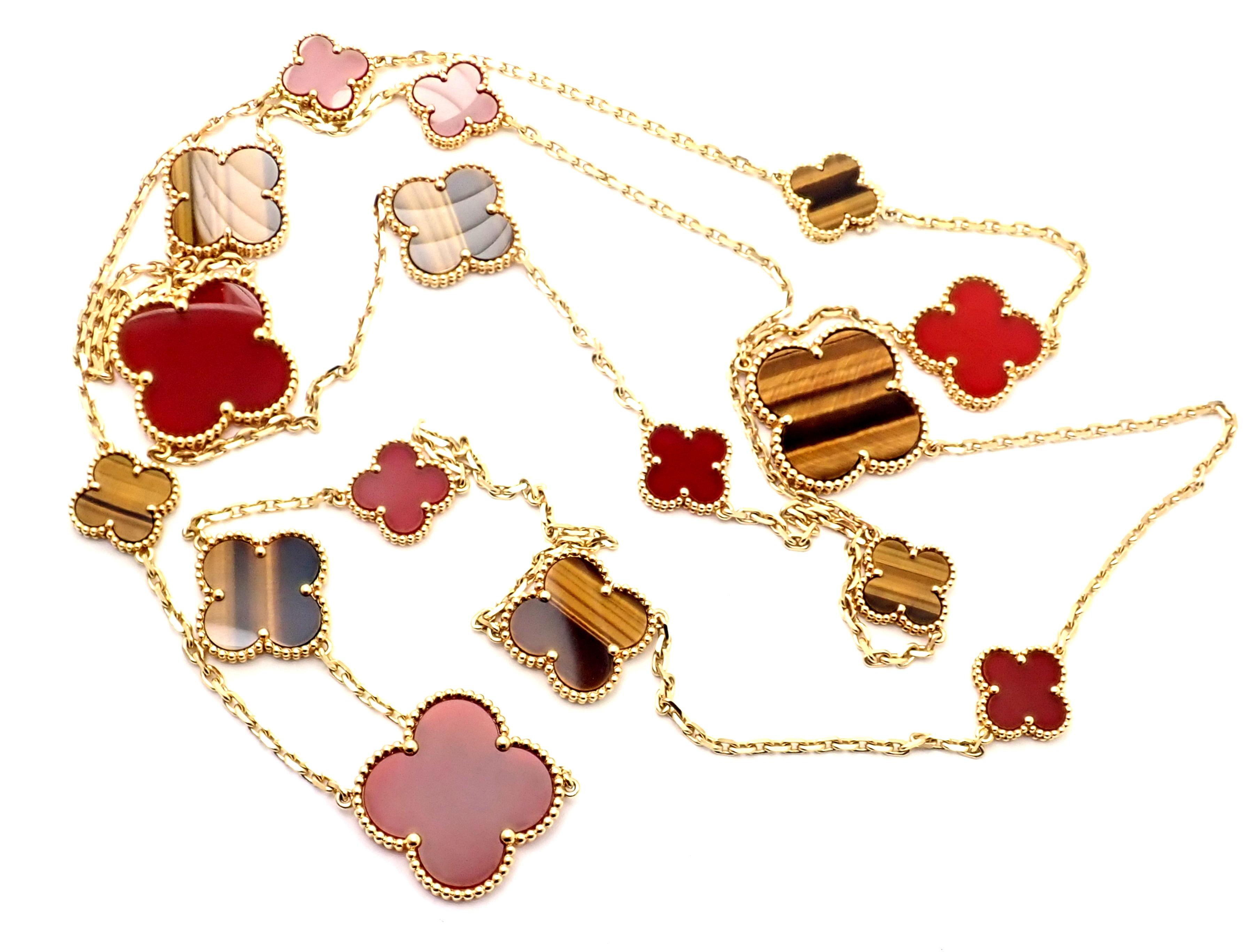 Van Cleef & Arpels Tiger Eye Carnelian 16 Motif Magic Alhambra Gold Necklace 4