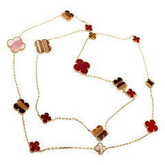 Van Cleef & Arpels Tiger Eye Carnelian 16 Motif Magic Alhambra Gold Necklace