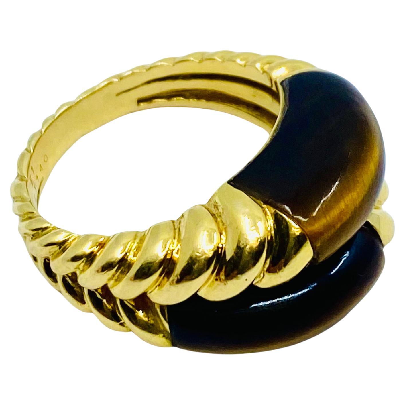 Van Cleef & Arpels Tigerauge Gold Vintage Ring Damen im Angebot