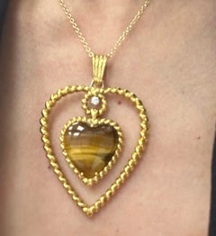 Van Cleef & Arpels Tiger's Eye Heart Pendant Long Necklace