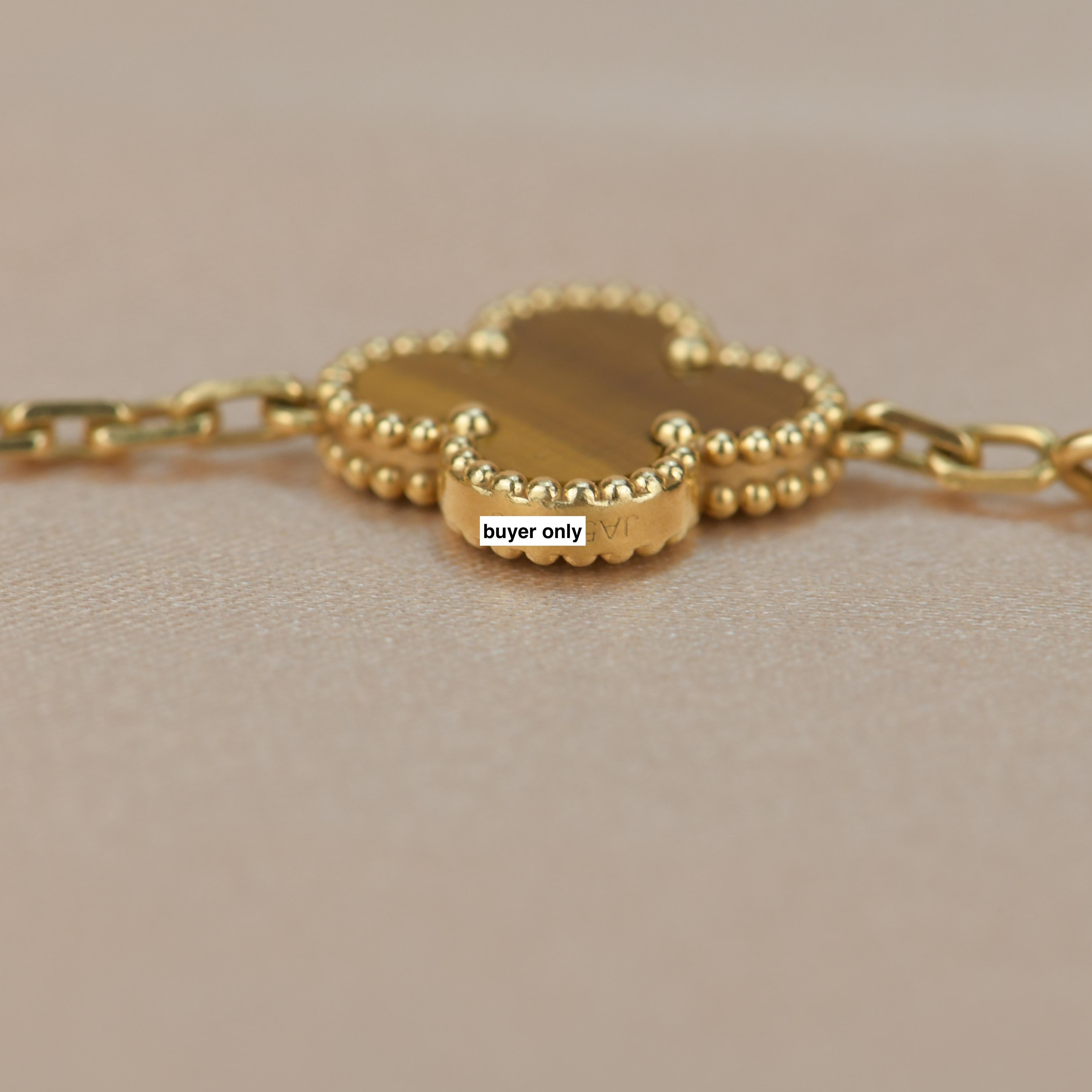 Van Cleef & Arpels Tiger's Eye Vintage Alhambra 5 Motif Gold Bracelet 2