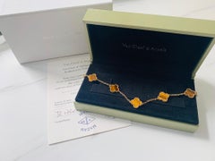 Van Cleef & Arpels Tiger's Eye Vintage Alhambra 5 Motif Gold Bracelet