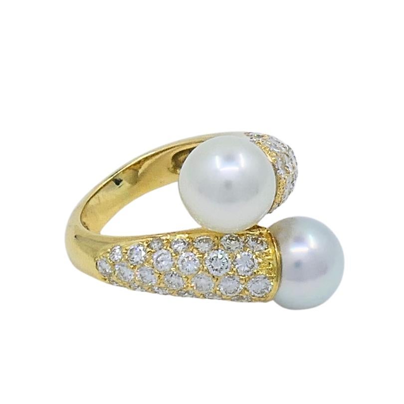 Van Cleef & Arpels Toi Et Moi, anello in oro 18k con perle e diamanti In condizioni ottime in vendita a Beverly Hills, CA