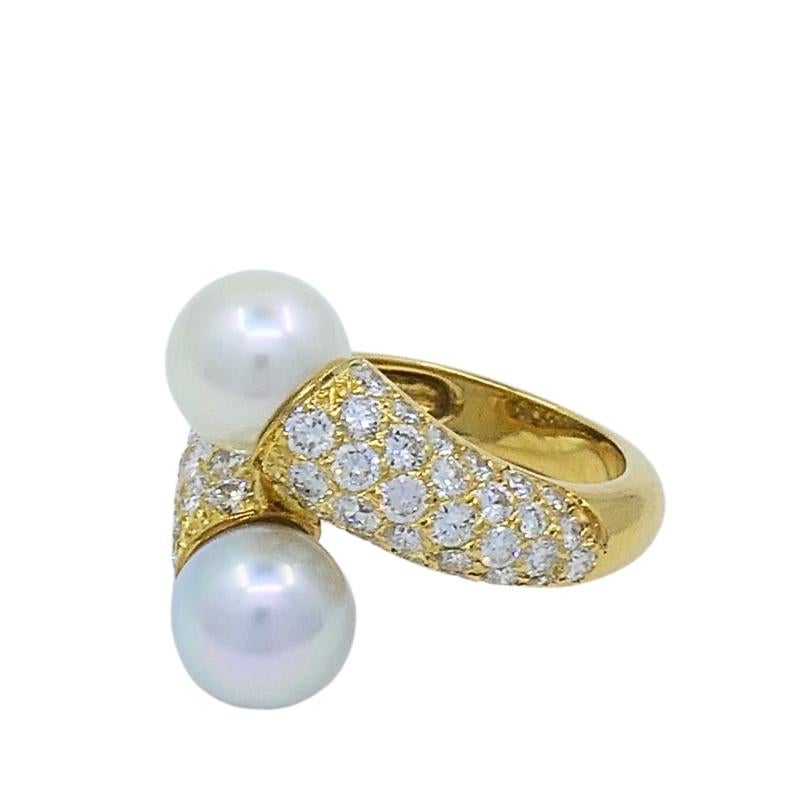 Donna Van Cleef & Arpels Toi Et Moi, anello in oro 18k con perle e diamanti in vendita