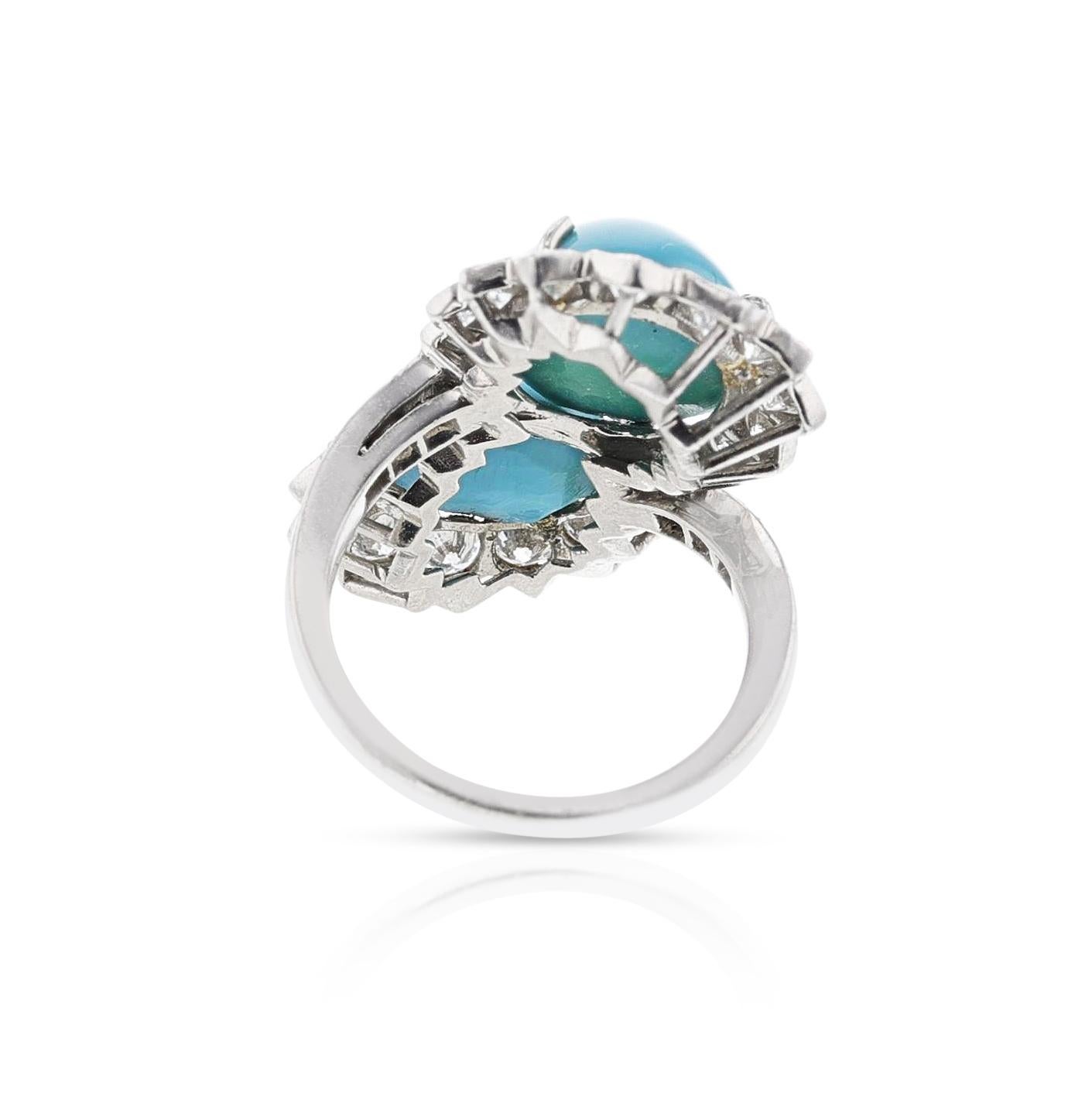 Van Cleef & Arpels Toi et Moi Turquoise and Diamond Ring, Platinum 2