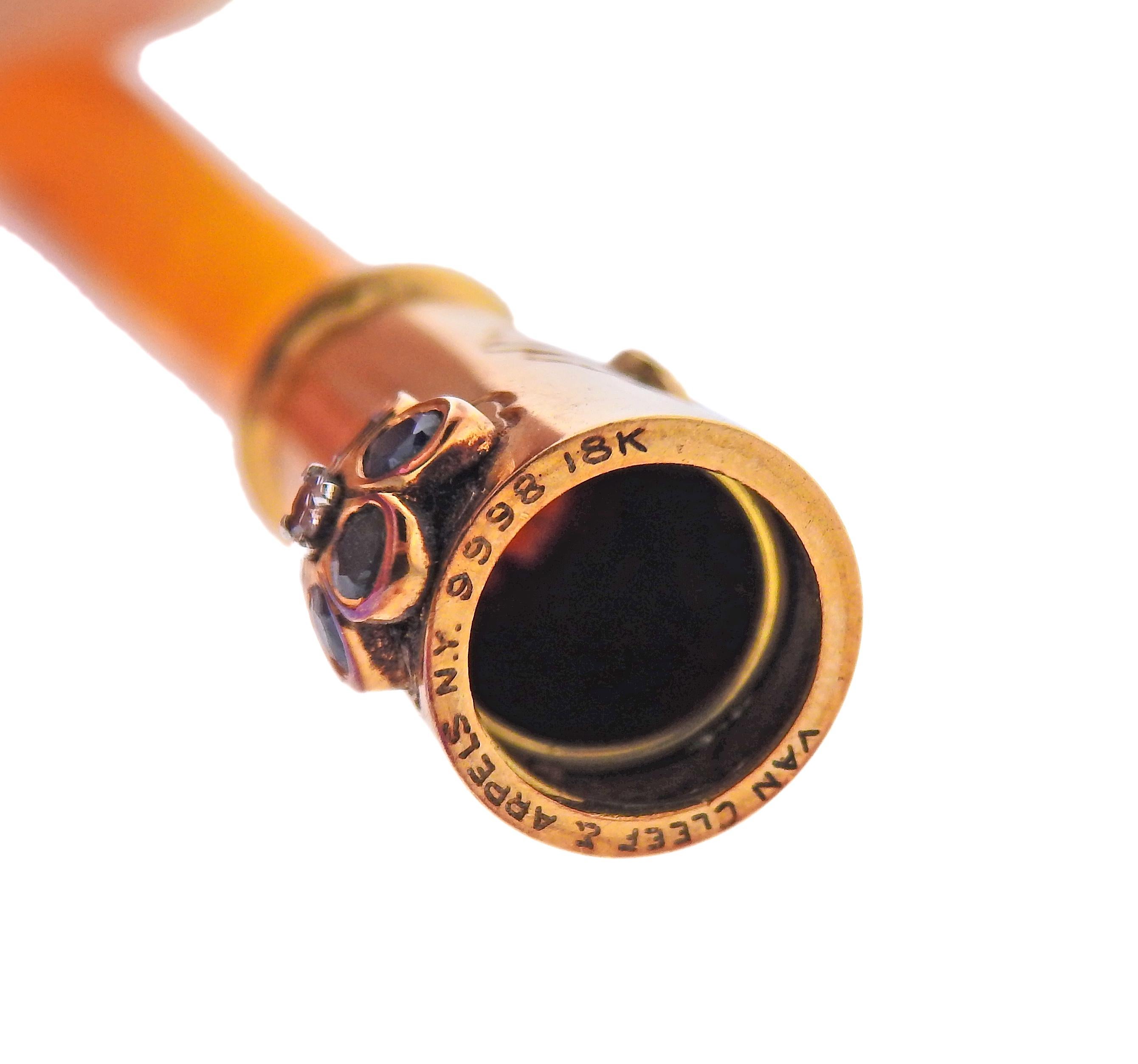 Round Cut Van Cleef & Arpels Tortoise Sapphire Gold Cigarette Holder