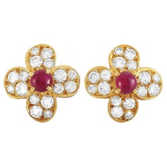 Van Cleef & Arpels Trefle 18 Karat Gold 0.82 Carat Diamond and Ruby Earrings