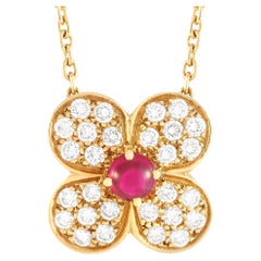 Van Cleef & Arpels, collier Trefle en or jaune 18 carats avec diamants 0,54 carat et rubis