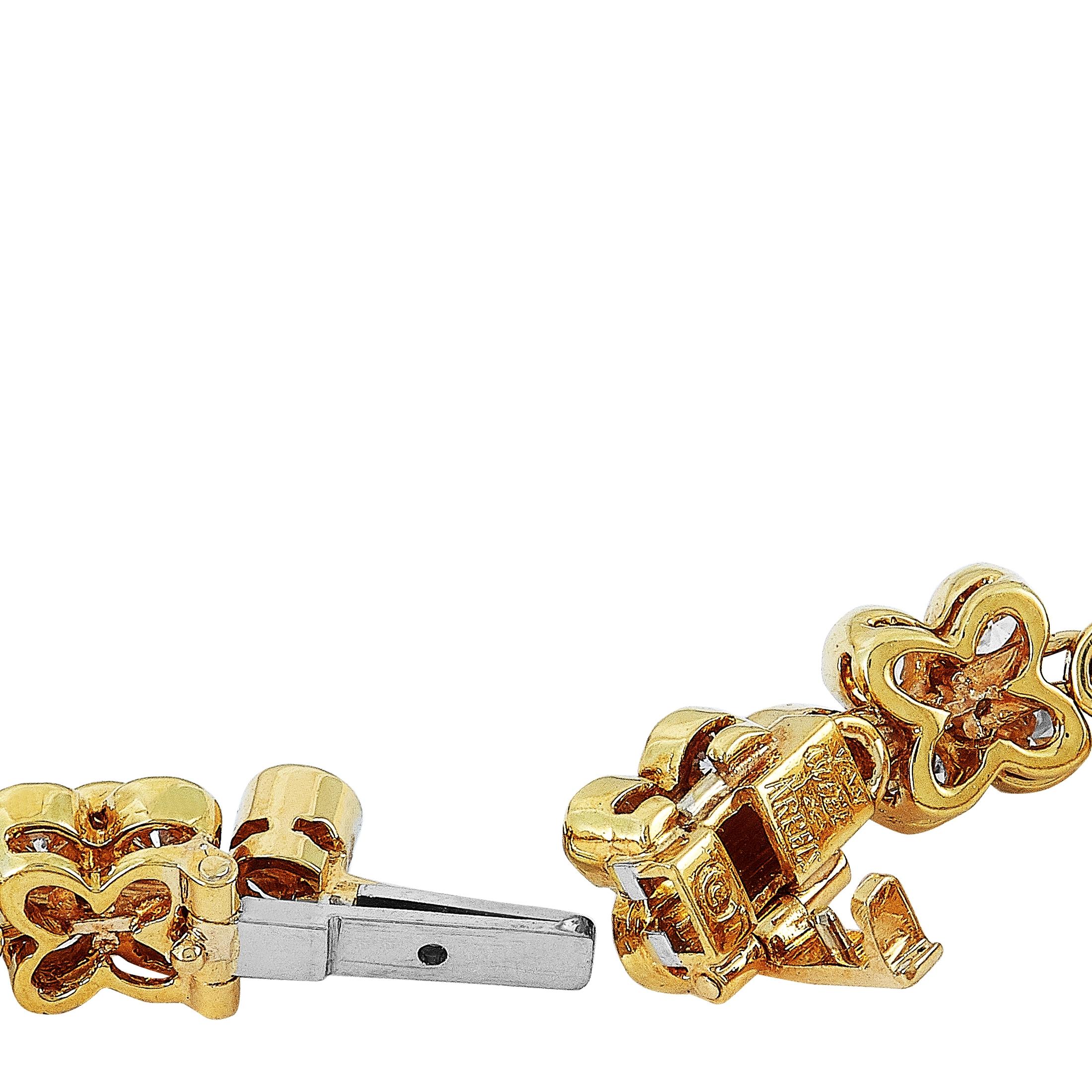 Women's Van Cleef & Arpels Trefle 18 Karat Yellow Gold 7.50 Carat Diamond Bracelet