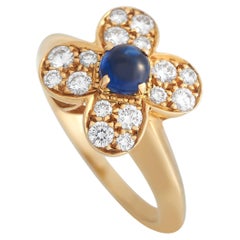 Van Cleef & Arpels Trefle 18k Yellow Gold Diamond and Sapphire Ring
