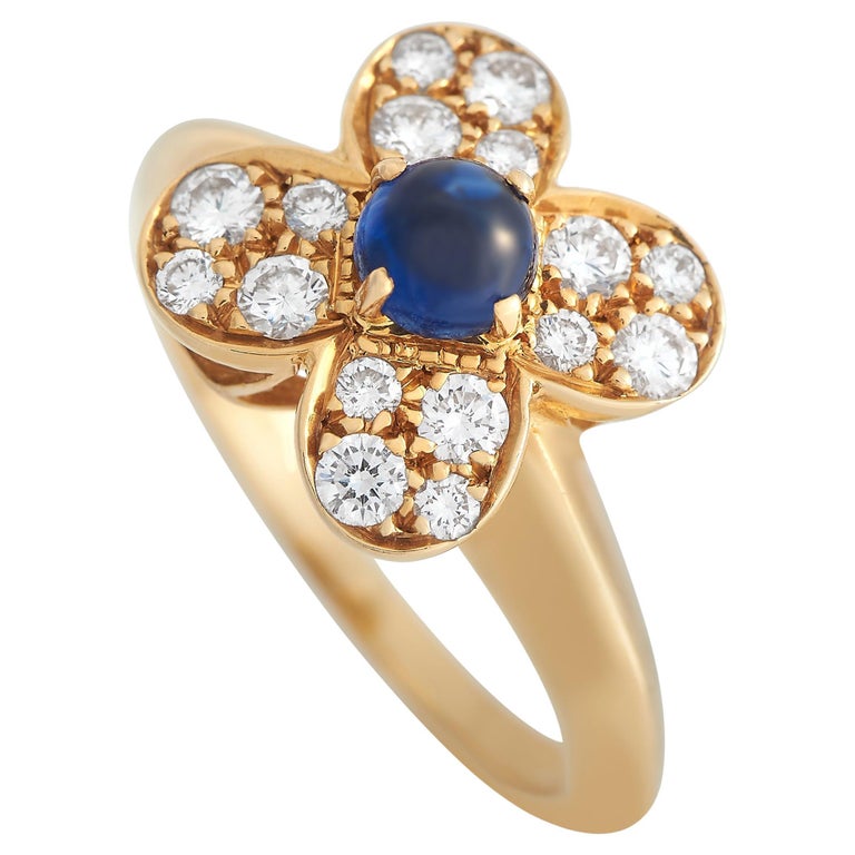 Van Cleef and Arpels Trefle 18k Yellow Gold Diamond and Sapphire Ring For  Sale at 1stDibs