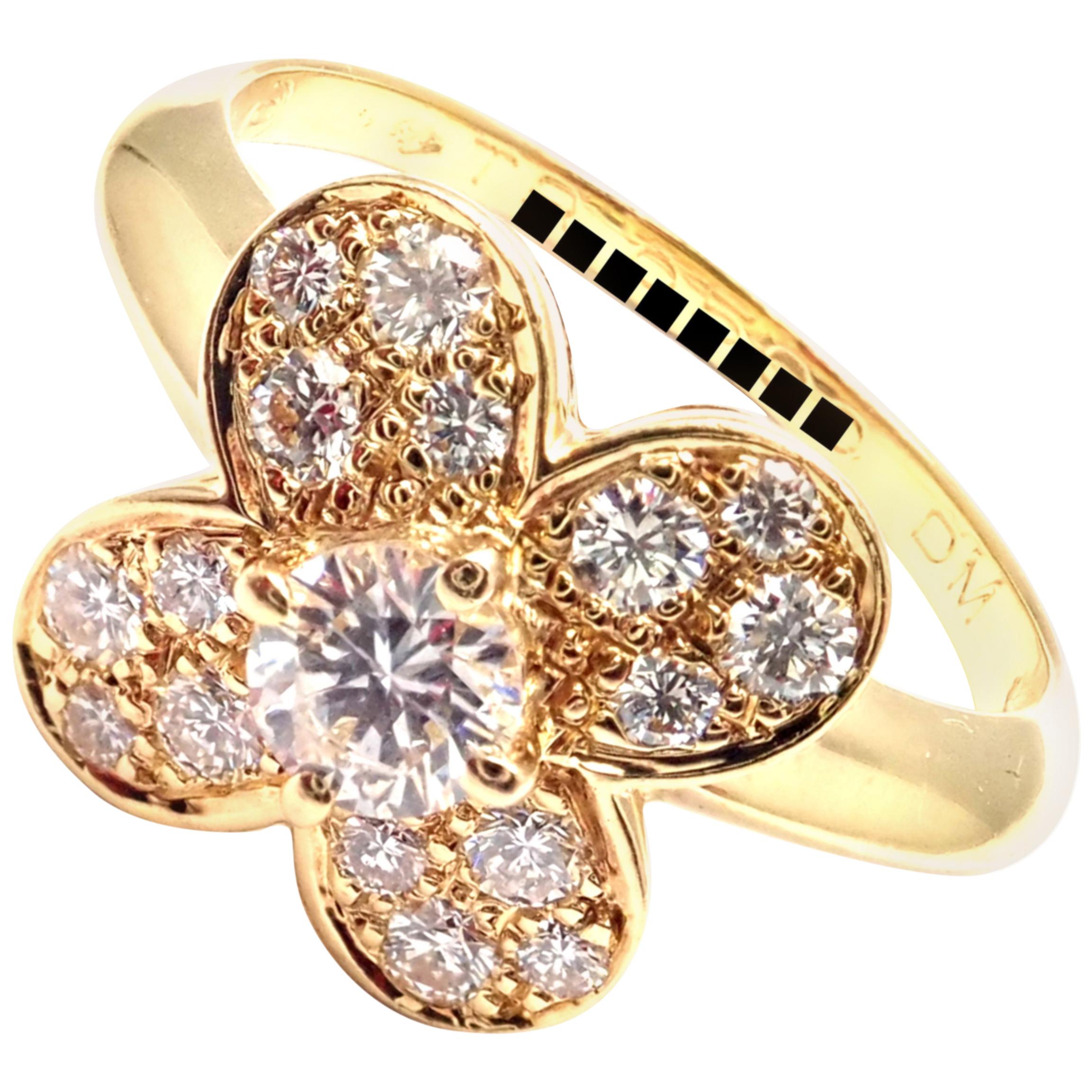 Van Cleef & Arpels Trefle Clover Diamond Yellow Gold Ring For Sale