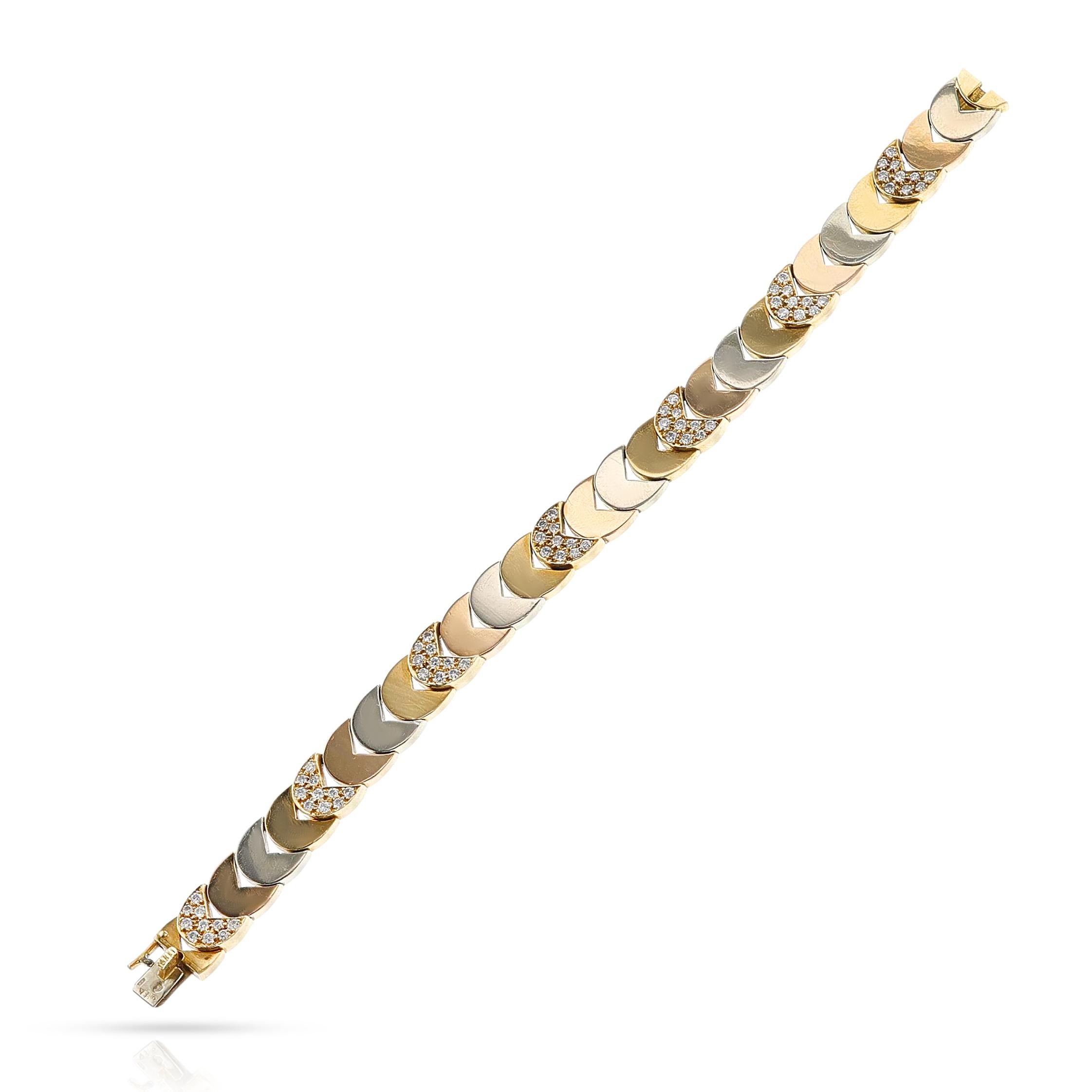 Women's or Men's Van Cleef & Arpels Tri-Color Gold and Diamond Bracelet by Georges L'enfant, 18k For Sale