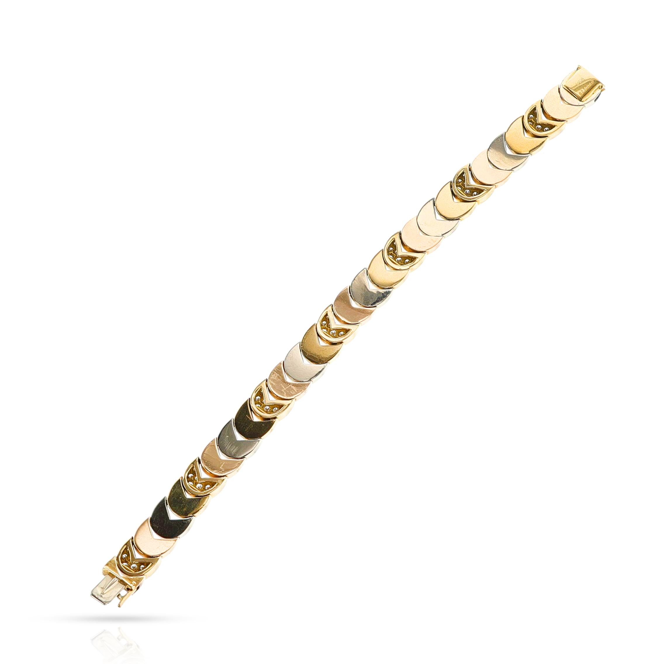 Van Cleef & Arpels Tri-Color Gold and Diamond Bracelet by Georges L'enfant, 18k For Sale 1