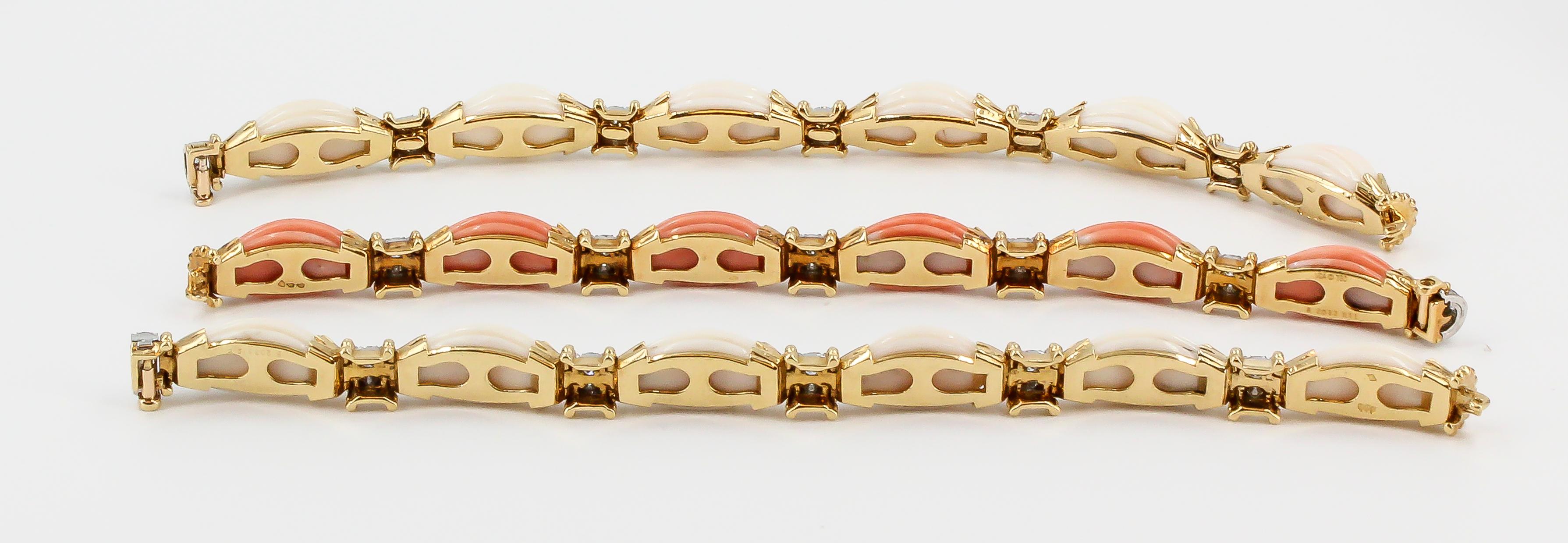 Contemporary Van Cleef & Arpels Trio Set Diamond, Coral Gold and Platinum Bracelets