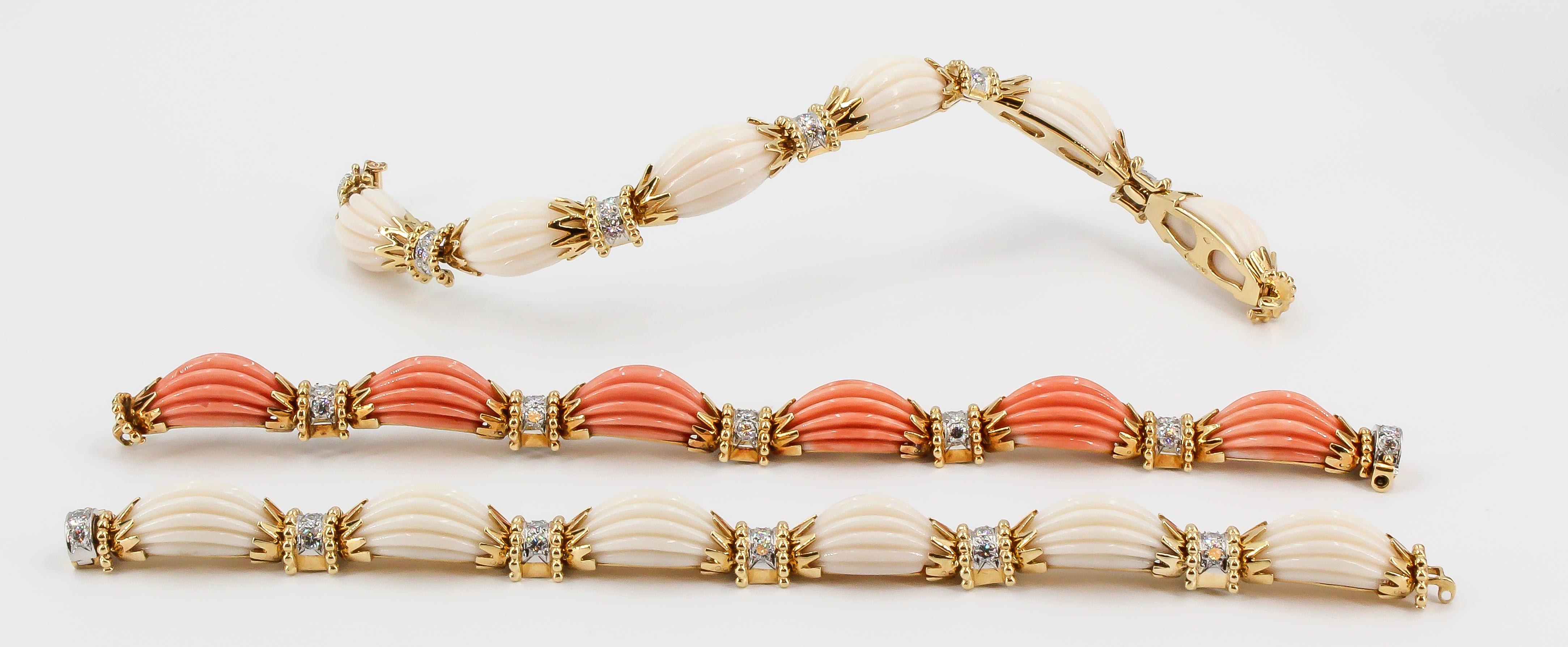 Brilliant Cut Van Cleef & Arpels Trio Set Diamond, Coral Gold and Platinum Bracelets