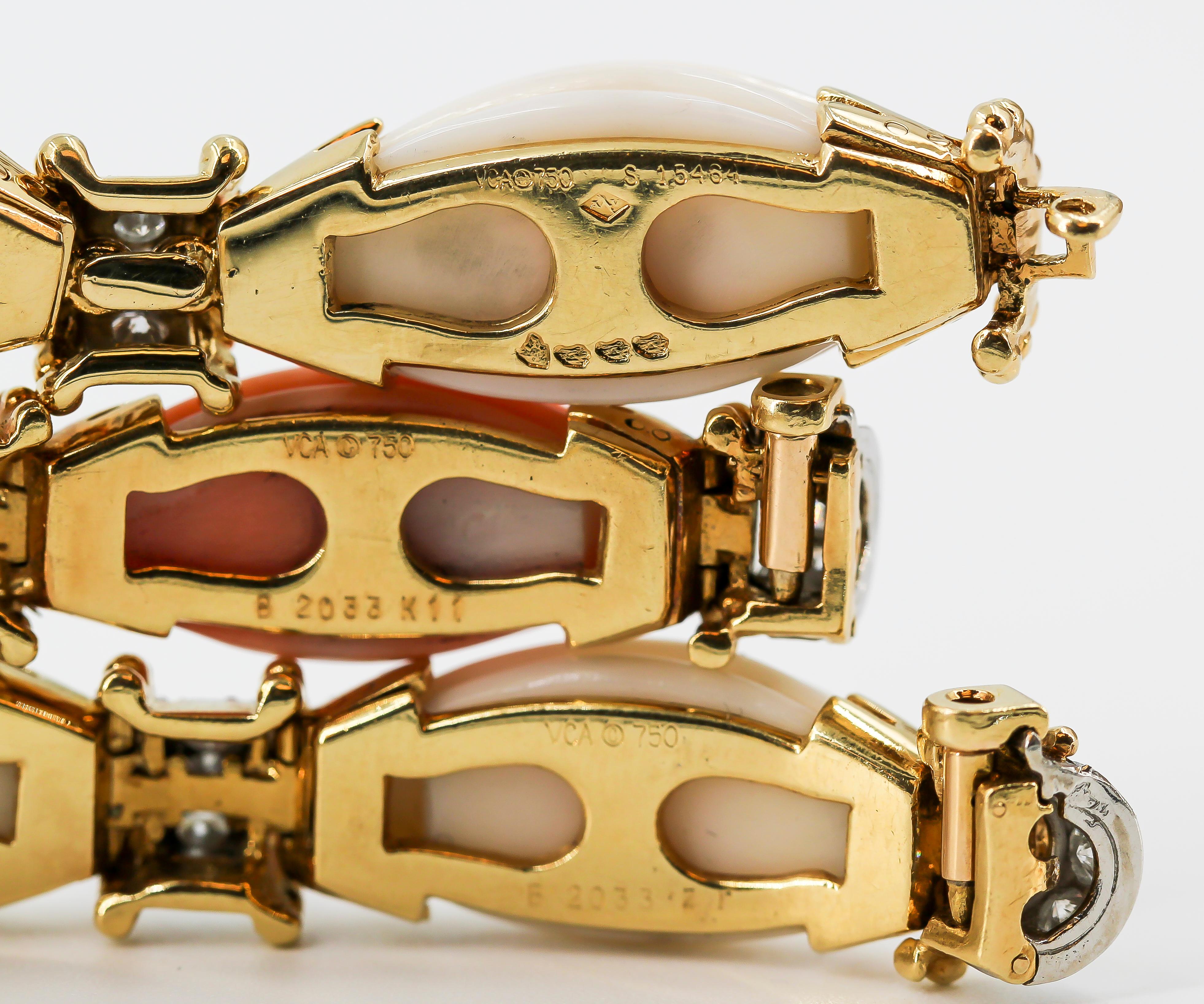 Van Cleef & Arpels Trio Set Diamond, Coral Gold and Platinum Bracelets In Good Condition In New York City, NY