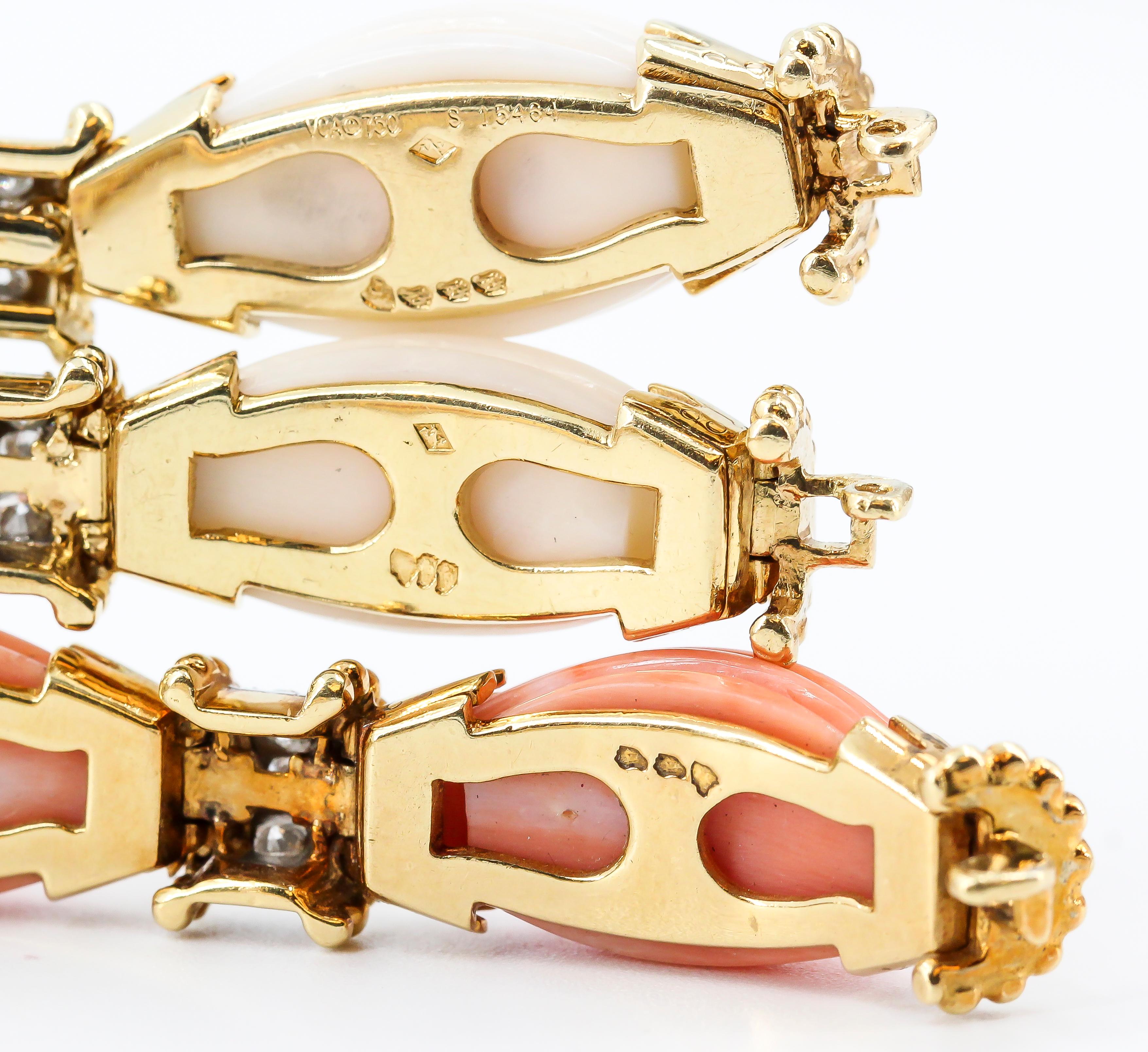 Women's Van Cleef & Arpels Trio Set Diamond, Coral Gold and Platinum Bracelets