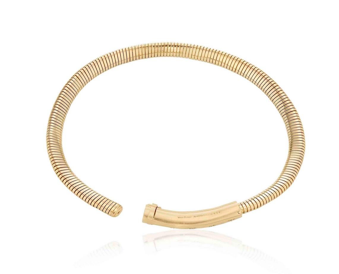 Retro  Van Cleef & Arpels Tubogas Diamond Yellow Gold Necklace For Sale