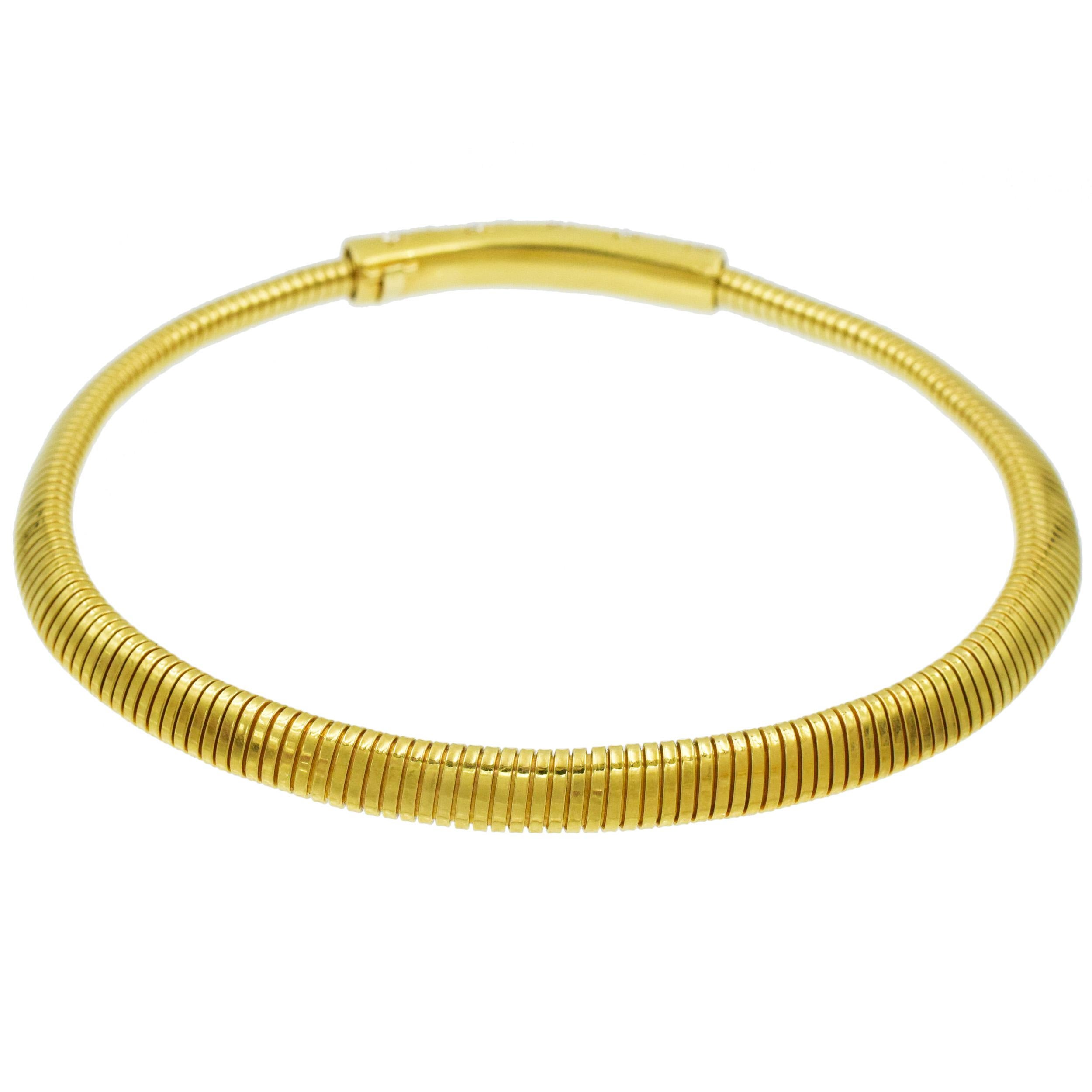 Retro  Van Cleef & Arpels Tubogas Diamond Yellow Gold Necklace For Sale