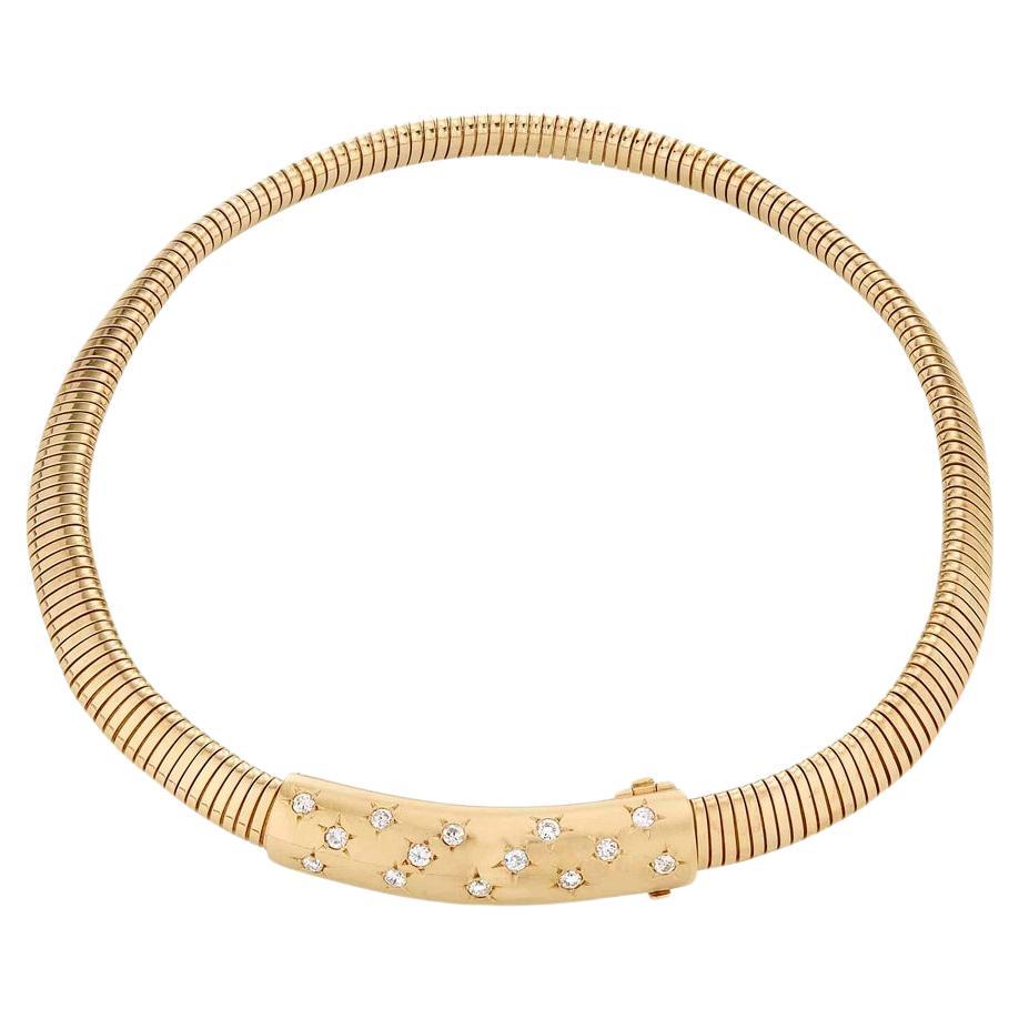  Van Cleef & Arpels Tubogas Diamond Yellow Gold Necklace For Sale