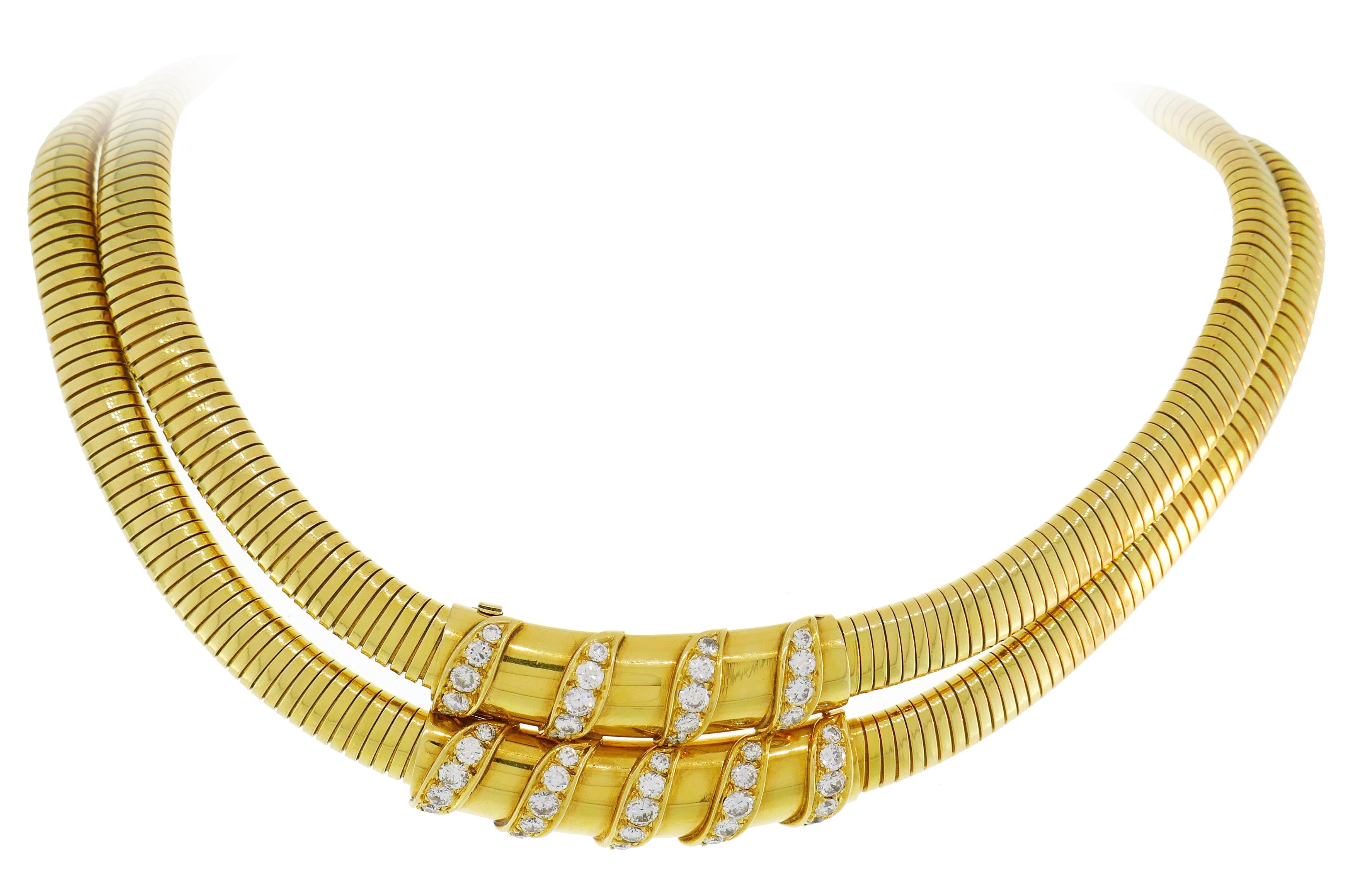 Women's Van Cleef & Arpels Tubogas Necklace Diamond Yellow Gold, 1940s