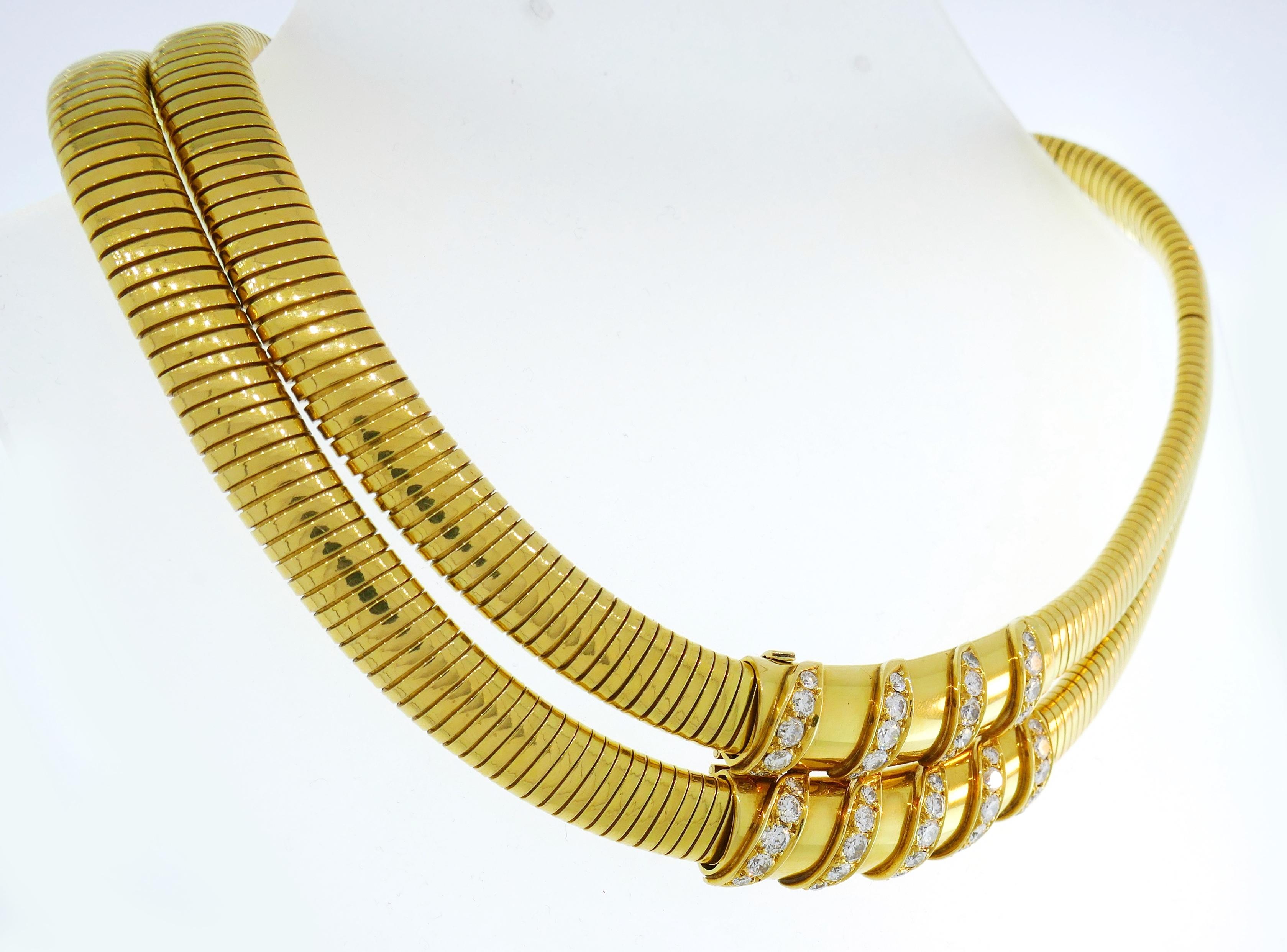 Van Cleef & Arpels Tubogas Necklace Diamond Yellow Gold, 1940s 1