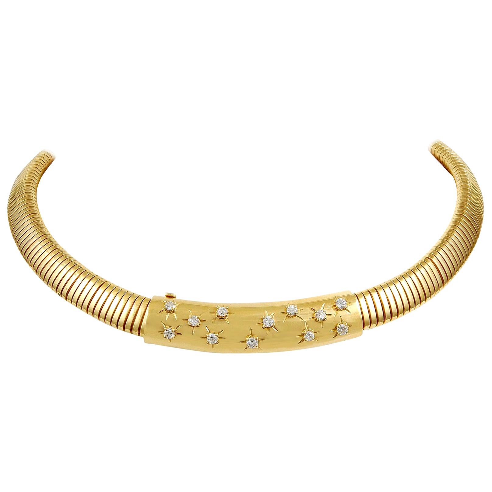 Van Cleef & Arpels Diamond Gold Tubogas Passe-Partout Constellation Necklace For Sale