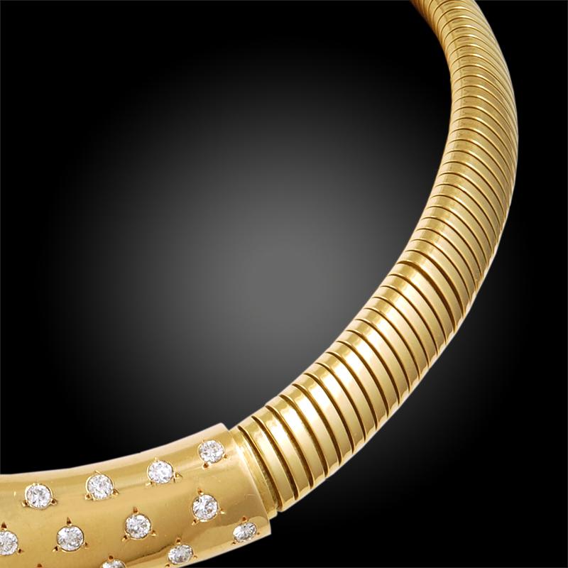 Van Cleef & Arpels Tubogas Diamant-Halskette aus Gelbgold mit Passe-Partout im Angebot 1