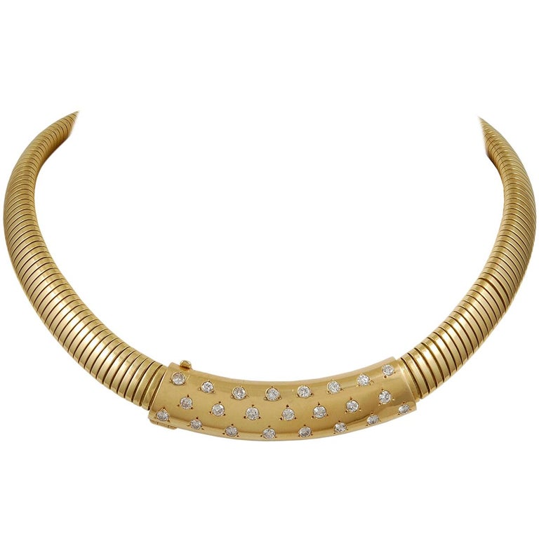 Van Cleef and Arpels Tubogas Diamond Yellow Gold Passe-Partout Necklace For  Sale at 1stDibs