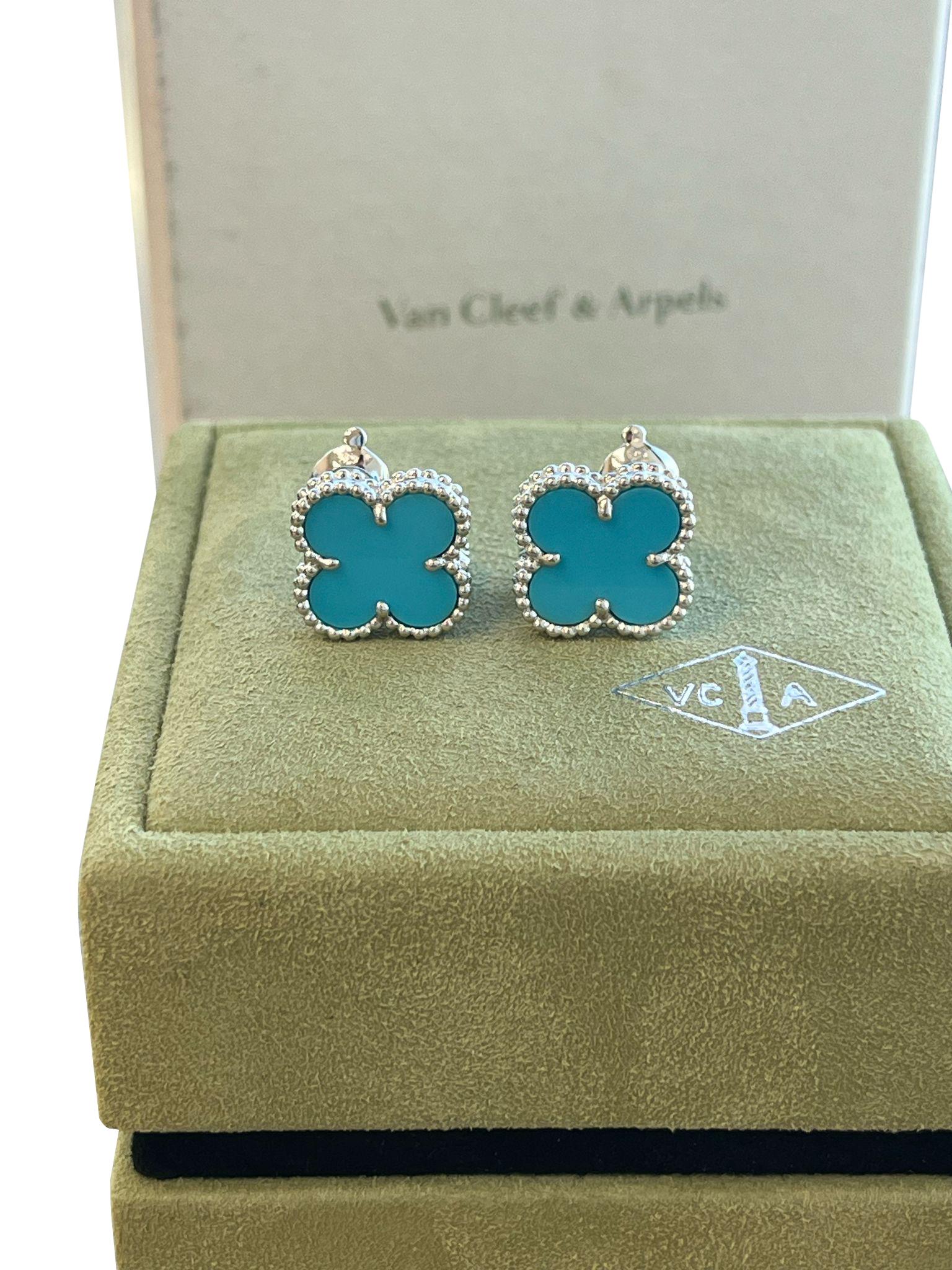 Van Cleef & Arpels Pendientes Alhambra Vintage Turquesa Oro Blanco 18K en venta 5