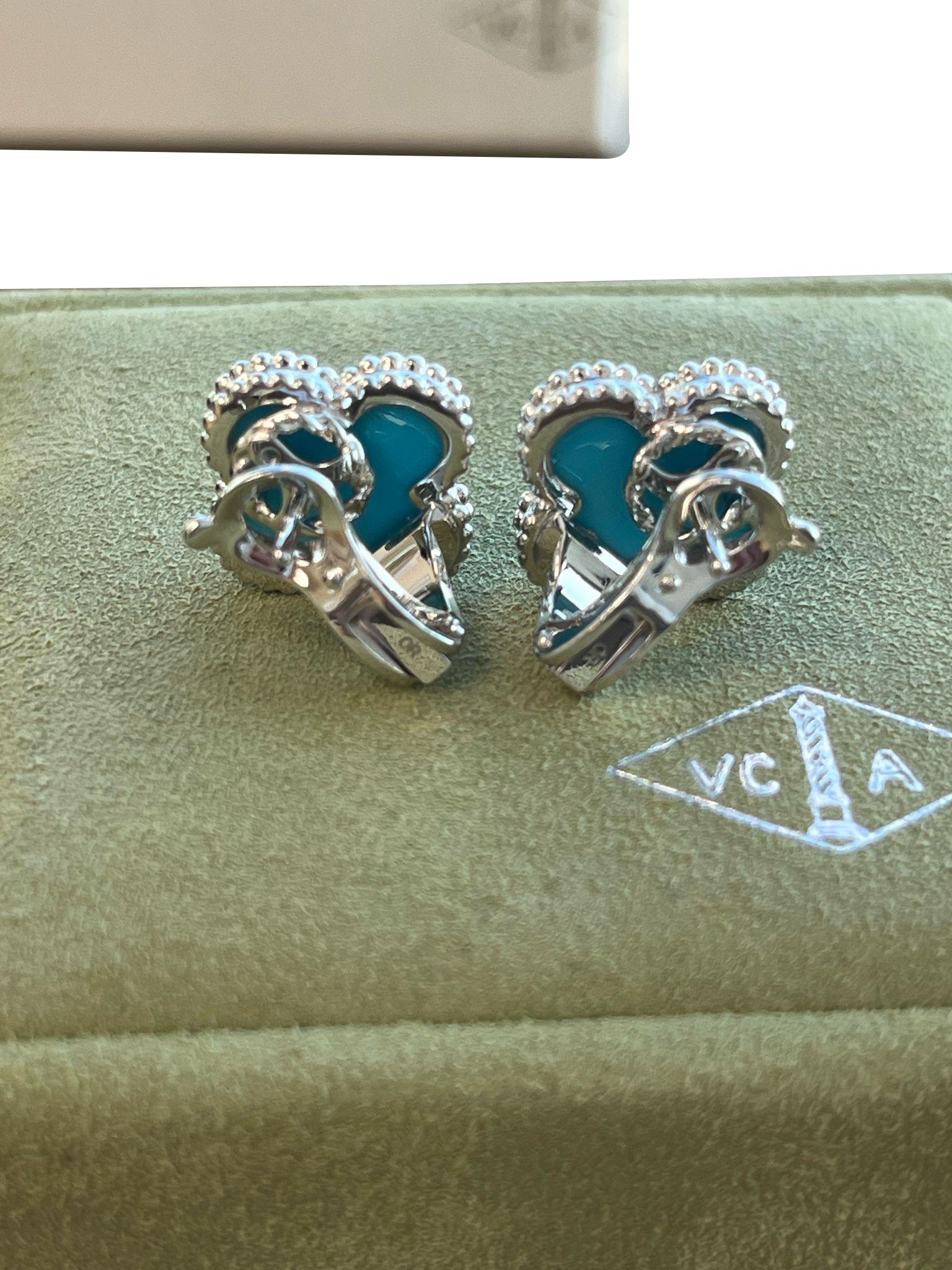 Van Cleef & Arpels Pendientes Alhambra Vintage Turquesa Oro Blanco 18K en venta 11
