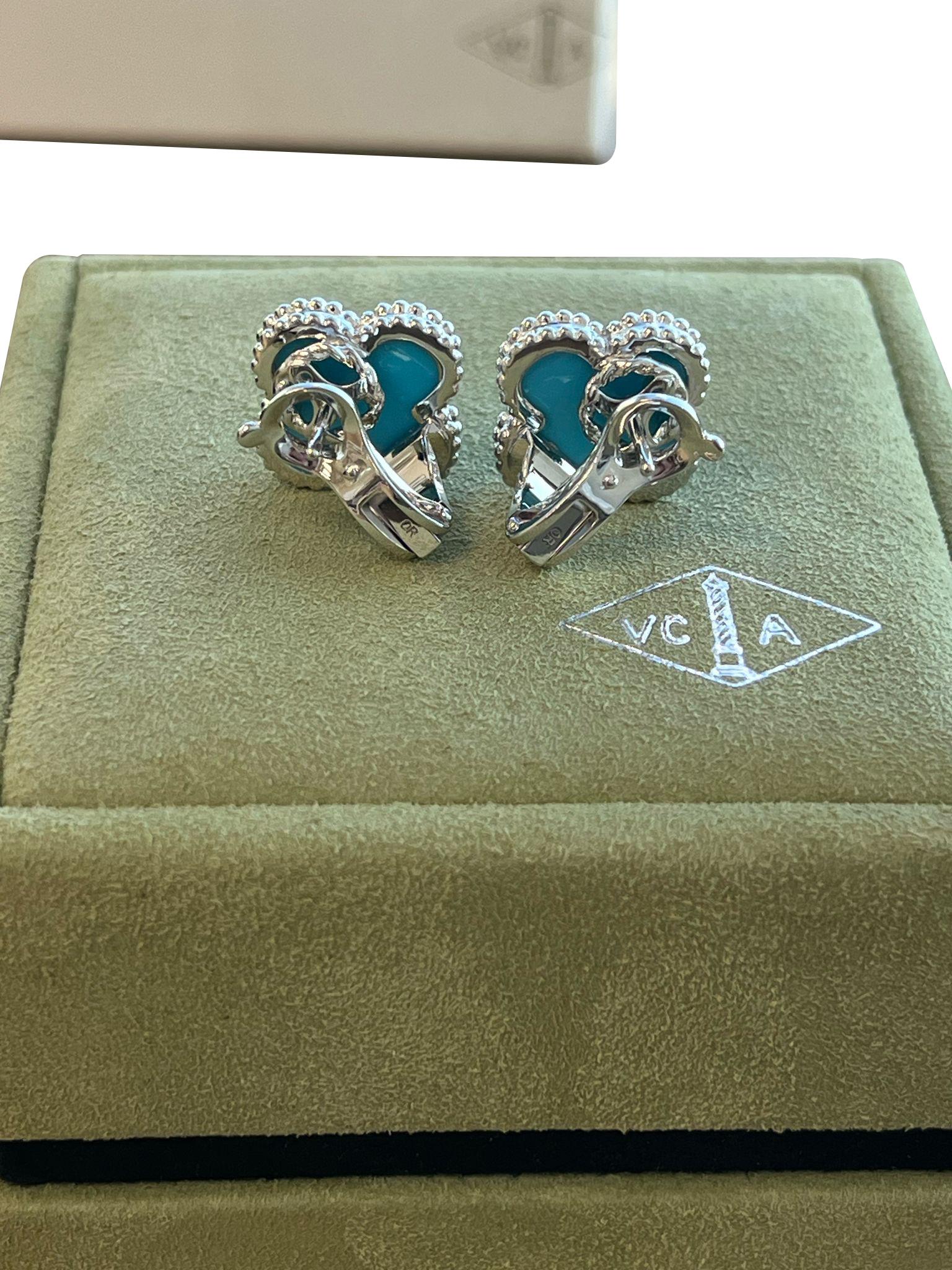 Van Cleef & Arpels Pendientes Alhambra Vintage Turquesa Oro Blanco 18K en venta 12