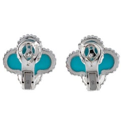 Van Cleef & Arpels Turqouise Vintage Alhambra Earrings 18K White Gold
