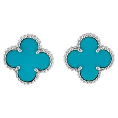 Van Cleef & Arpels Turqouise Vintage Alhambra Earrings 18K White Gold