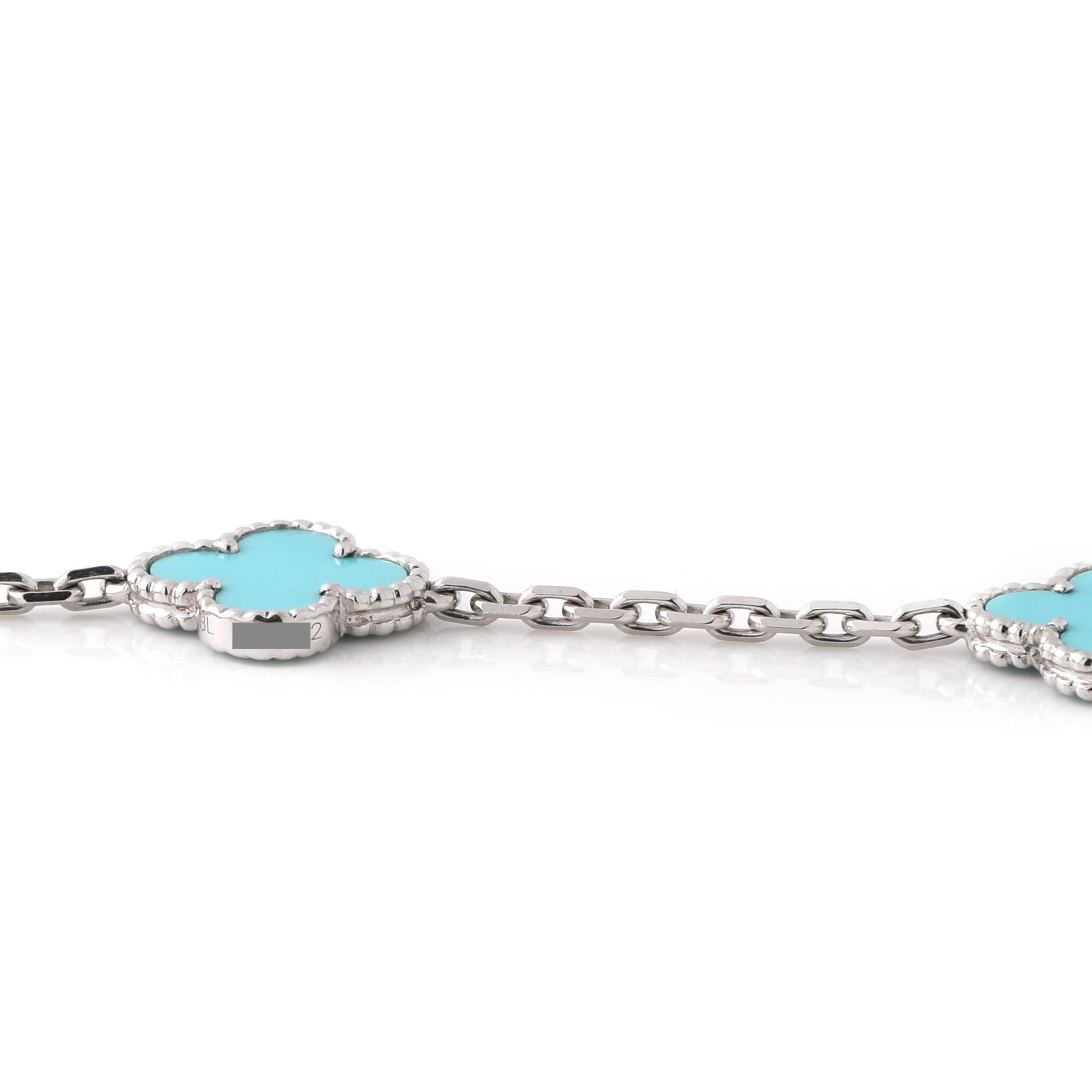 Van Cleef & Arpels Türkis 20 Motiv Vintage Alhambra Halskette 18k Weißgold für Damen oder Herren