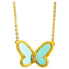 Vintage Van Cleef & Arpels, Turquoise and Diamond Butterfly 'Alhambra' Necklace