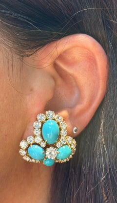 Van Cleef & Arpels Turquoise and Diamond Earrings