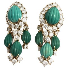 Van Cleef 
Arpels Turquoise and Diamond Earrings