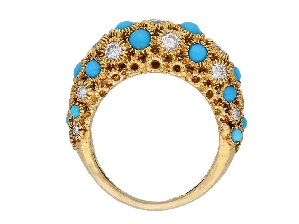 Round Cut Van Cleef & Arpels Turquoise and Diamond Sultana Ring, circa 1970 For Sale