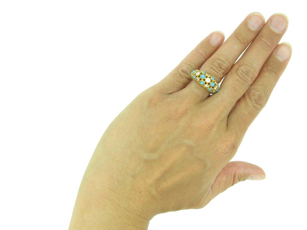 Women's or Men's Van Cleef & Arpels Turquoise and Diamond Sultana Ring, circa 1970 For Sale
