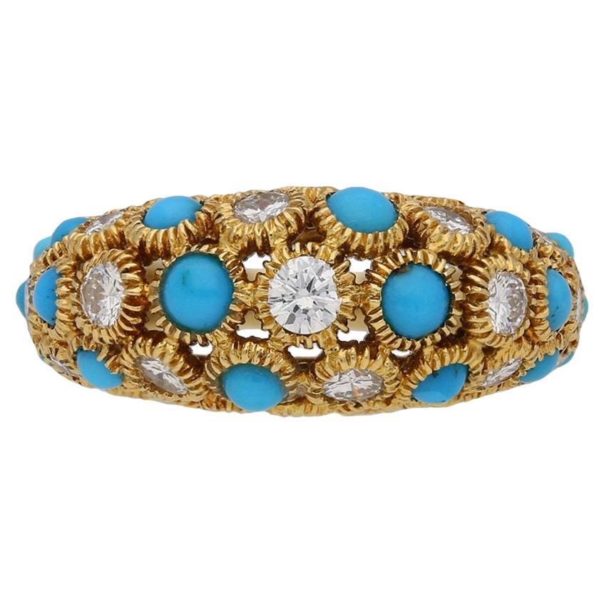 Van Cleef & Arpels Turquoise and Diamond Sultana Ring, circa 1970 For Sale