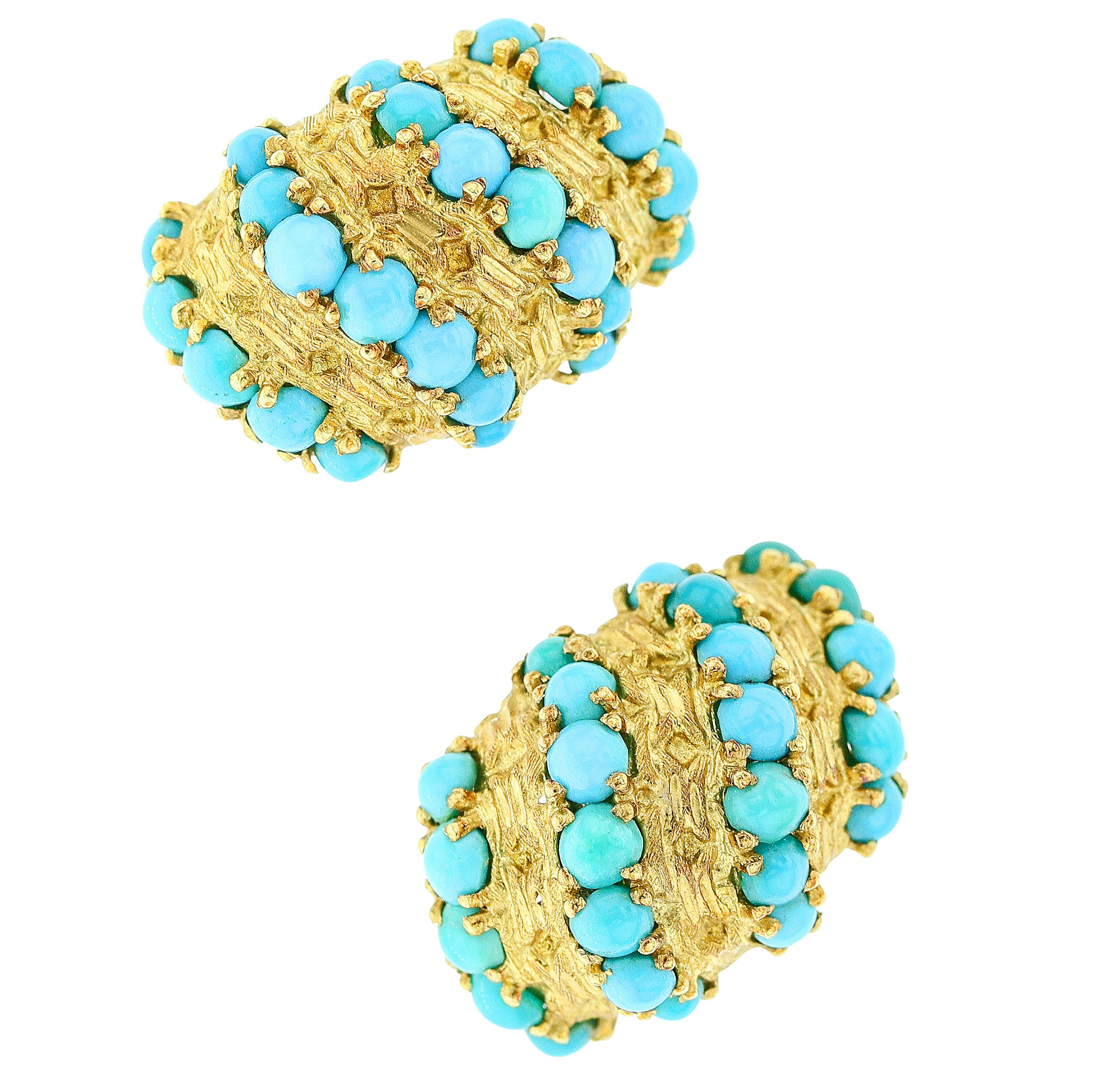 Van Cleef & Arpels Turquoise and Gold Cluster Earrings In Good Condition In New York, NY